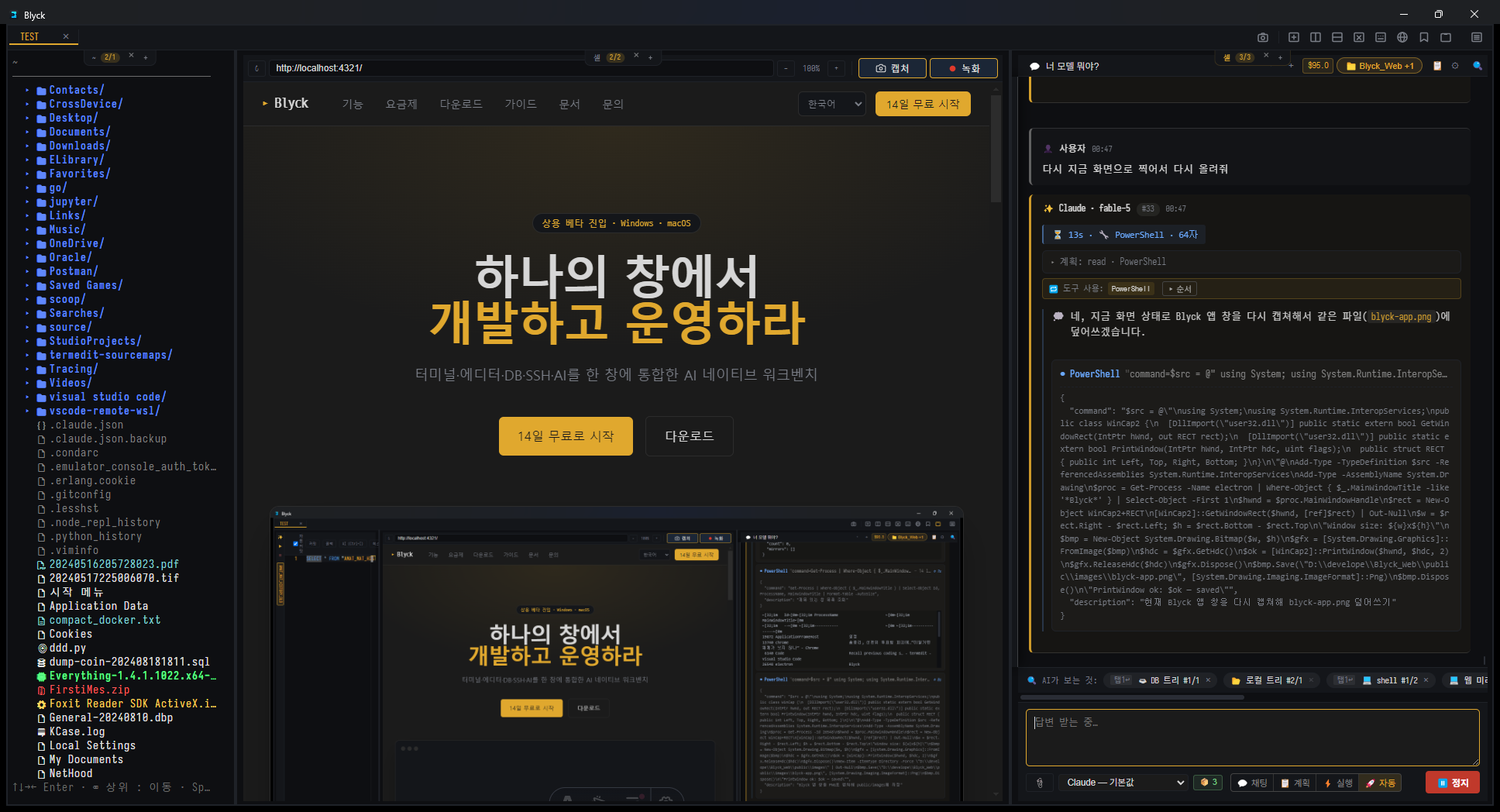 Blyck app — web preview, editor, and AI chat in one window