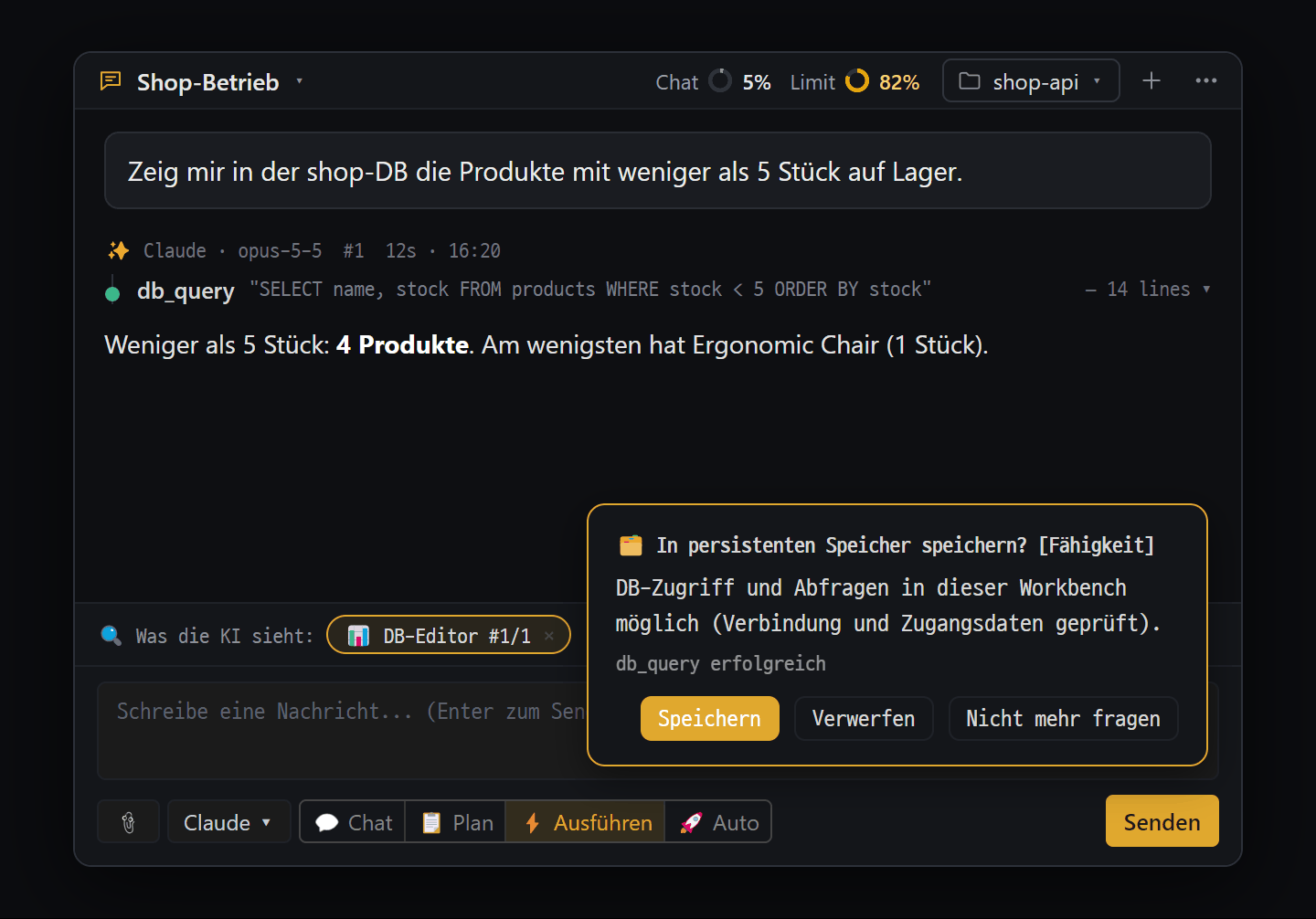 Karte mit dem Angebot, in den persistenten Speicher zu speichern