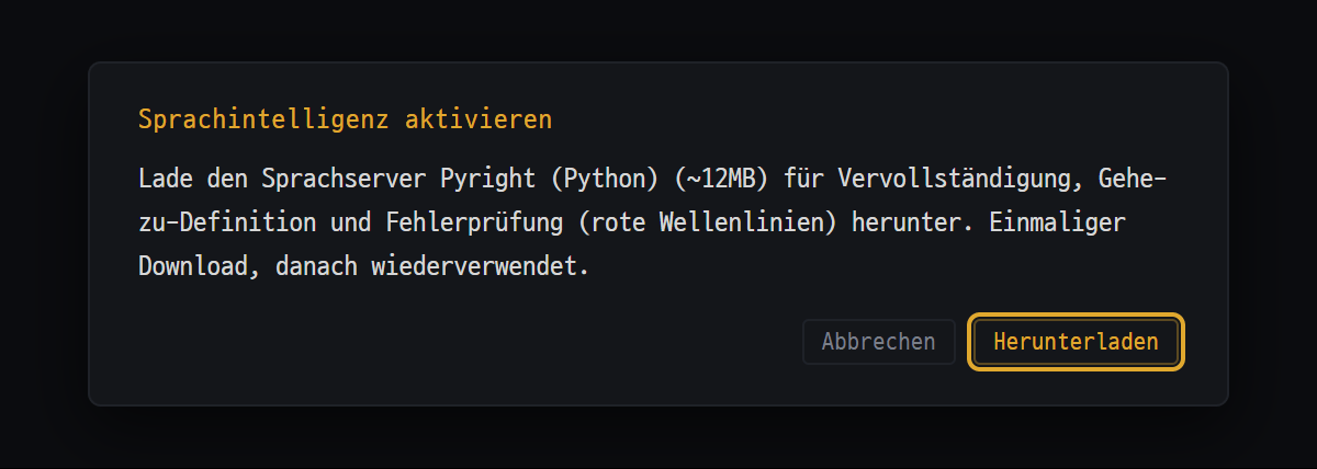 Abfrage 'Sprachintelligenz aktivieren' beim ersten Öffnen einer Python-Datei