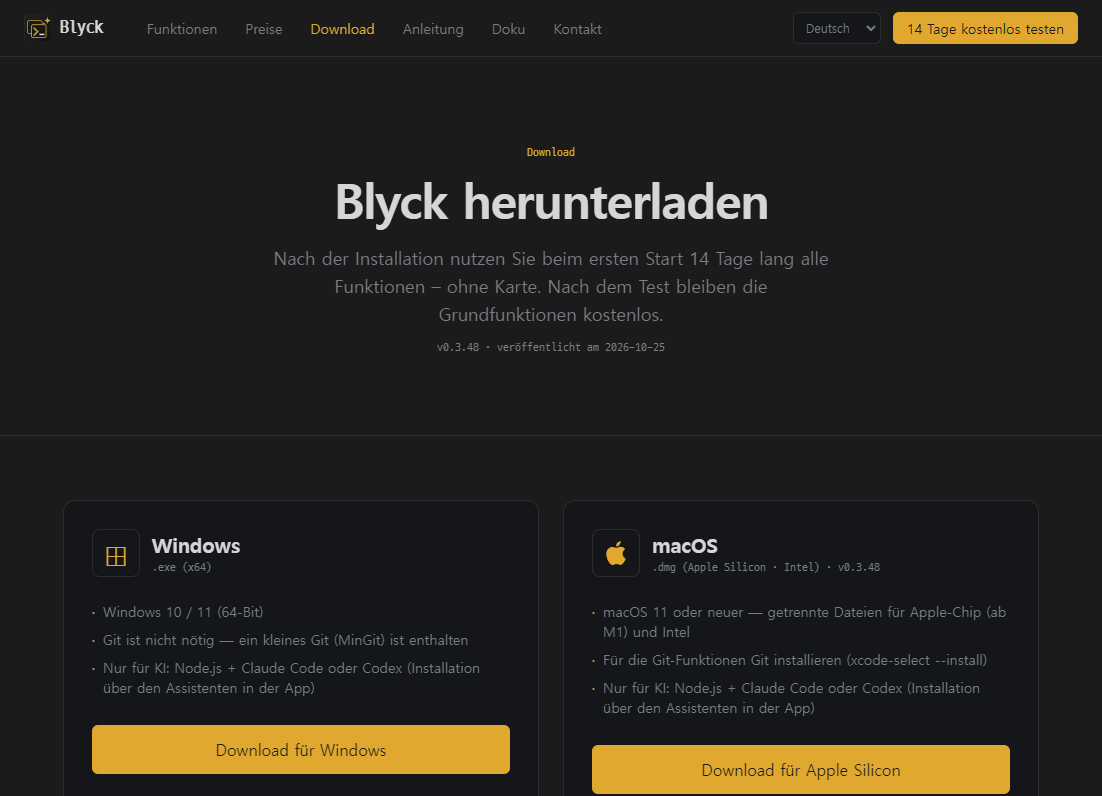 Download-Seite von blyck.dev