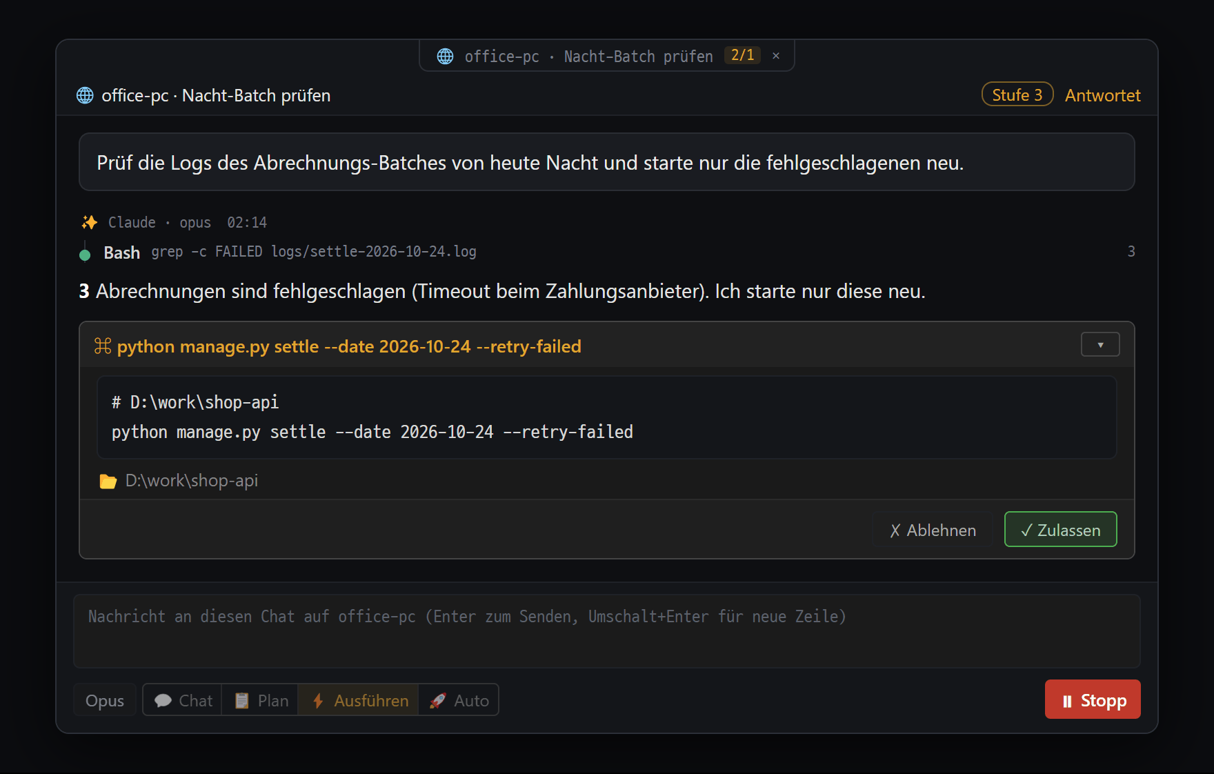 Remote-Chat — den KI-Chat eines anderen PCs (office-pc) in einem Bereich dieses PCs ansehen und freigeben
