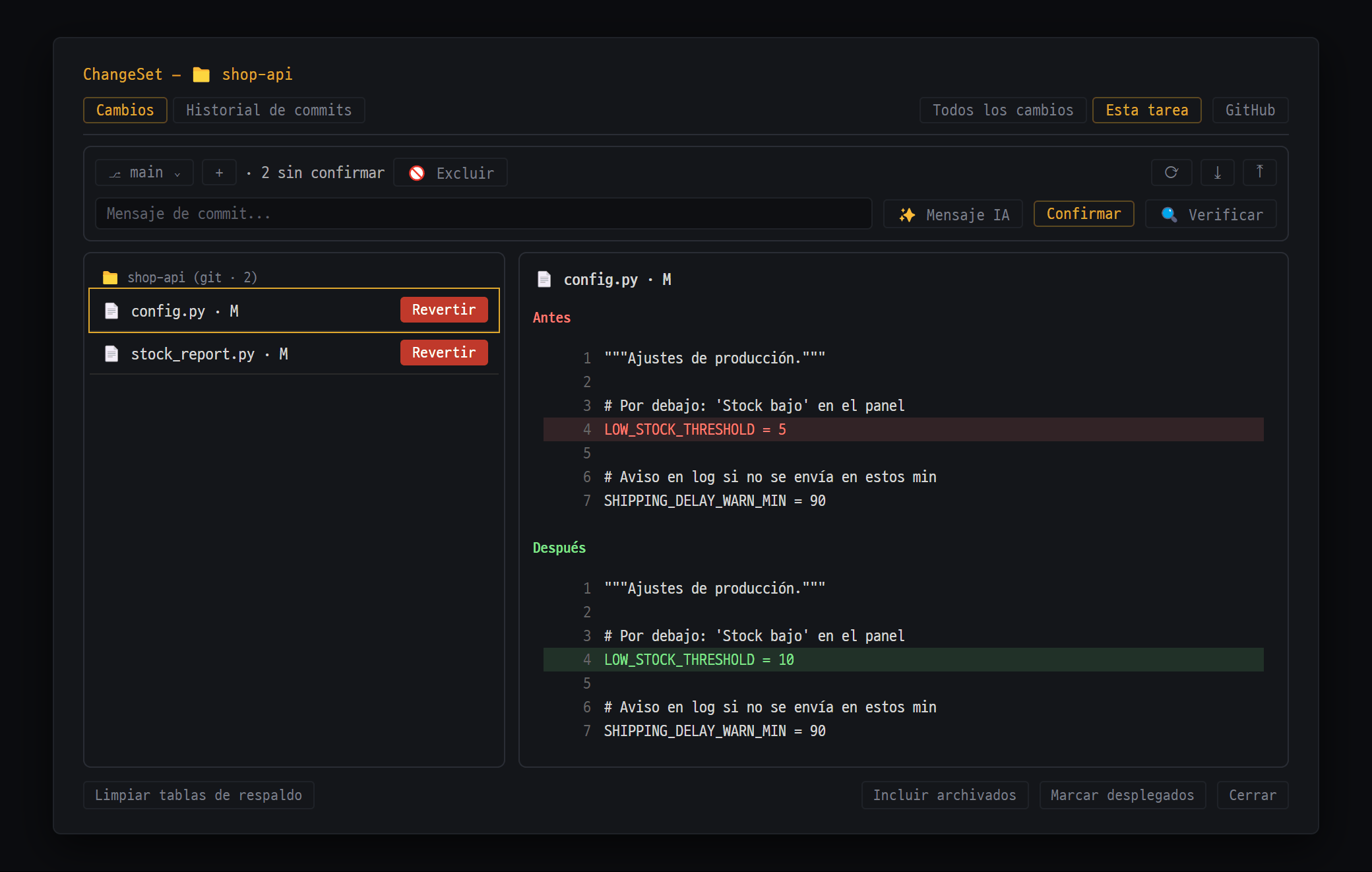 Historial de cambios · Git