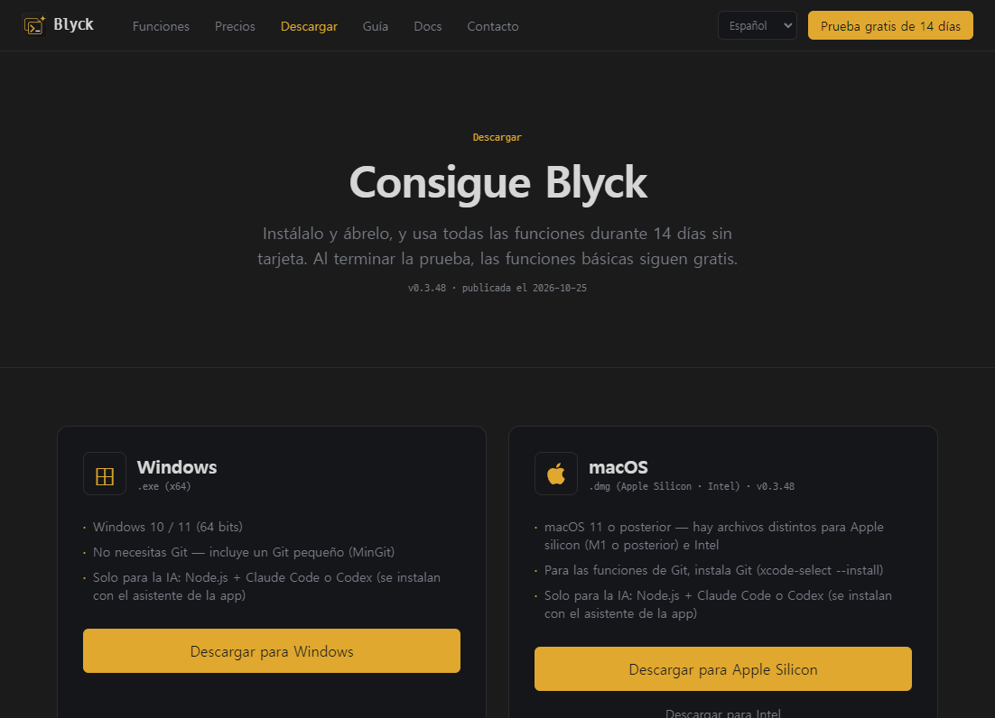 Página de descargas de blyck.dev