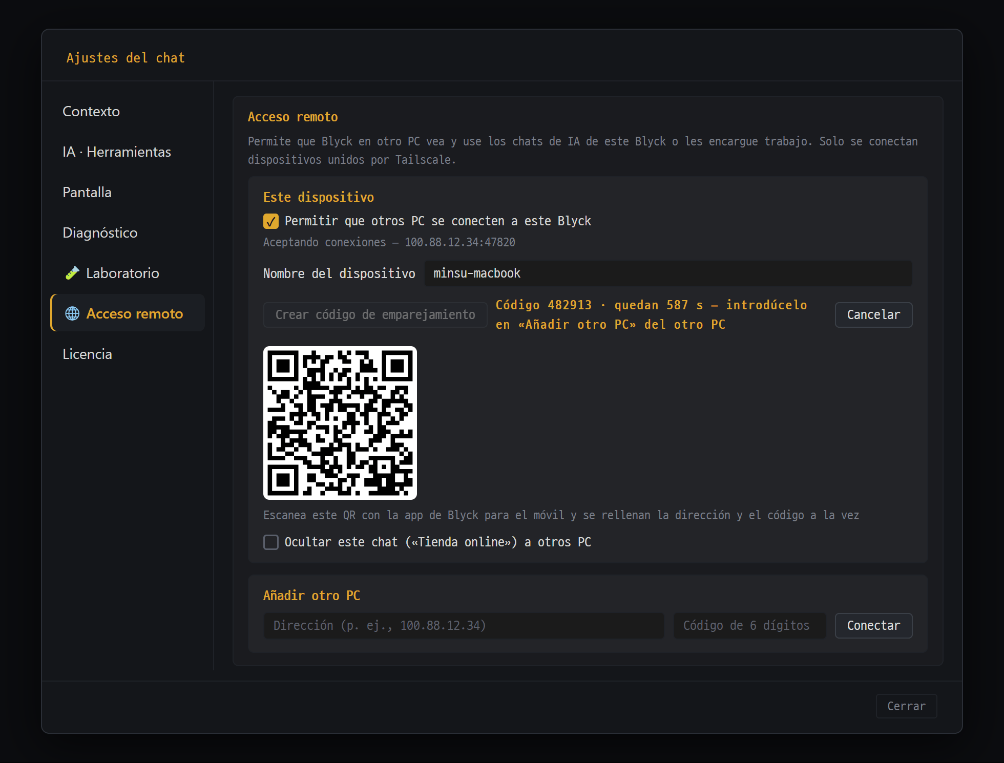 Acceso remoto a otros PCs · móvil (Pro)