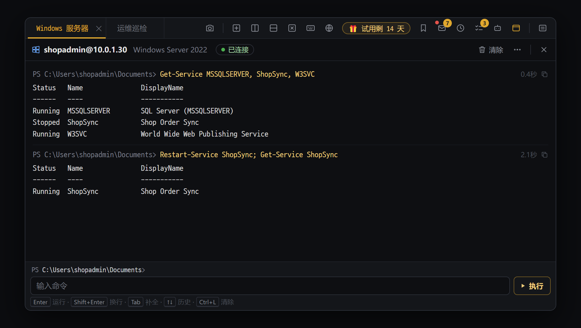 WinRM 窗格(Ctrl+Alt+R)— 向远程 Windows 服务器发送 PowerShell 命令并接收结果